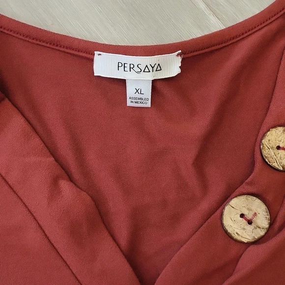 🛍Persaya Rust Orange Short Sleeve V‎ Neck Bodysuit Size XL - Picture 2 of 6